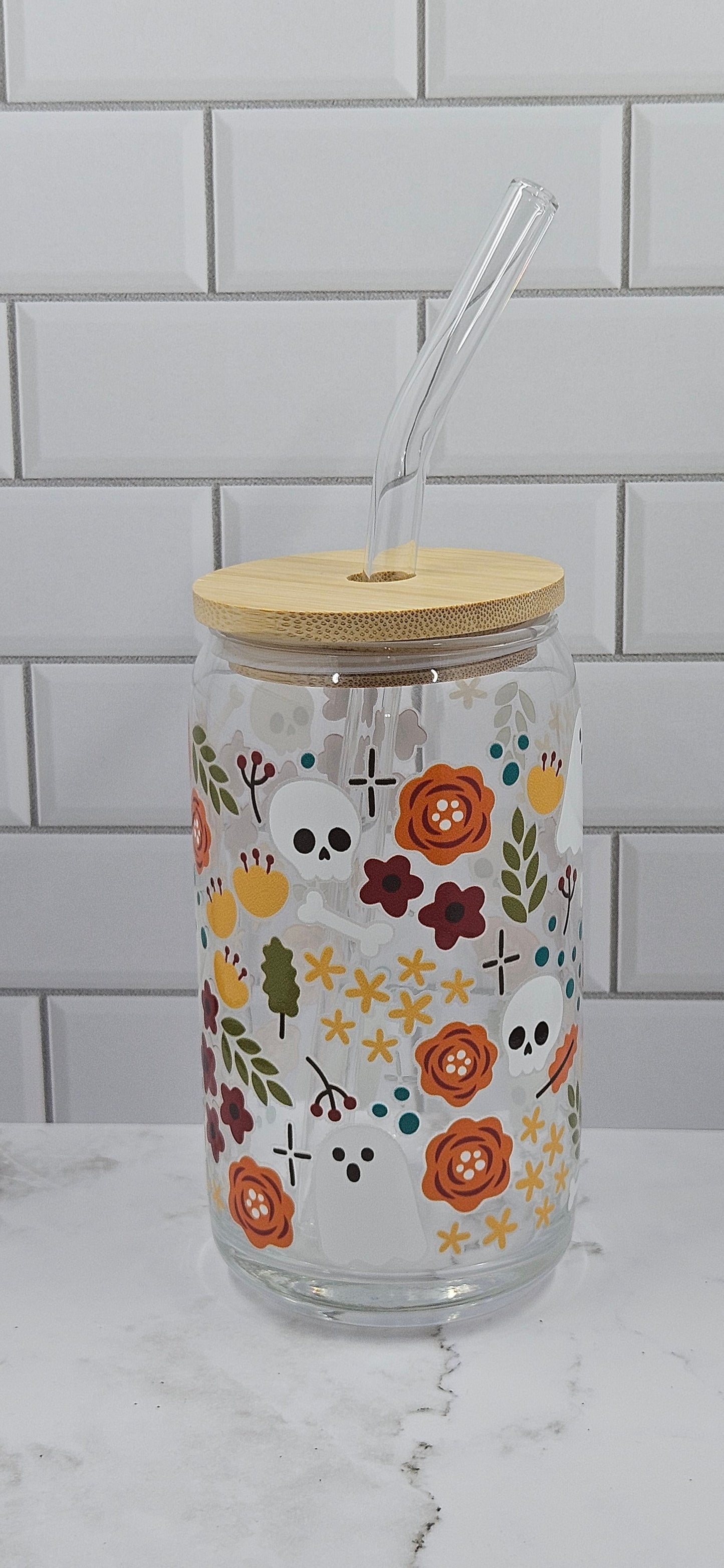 Ghost, Skull & Flower Glass Libby Cup