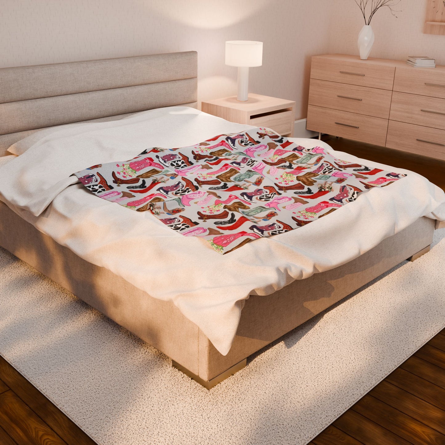 Cozy Cowgirl Boots Velveteen Plush Blanket