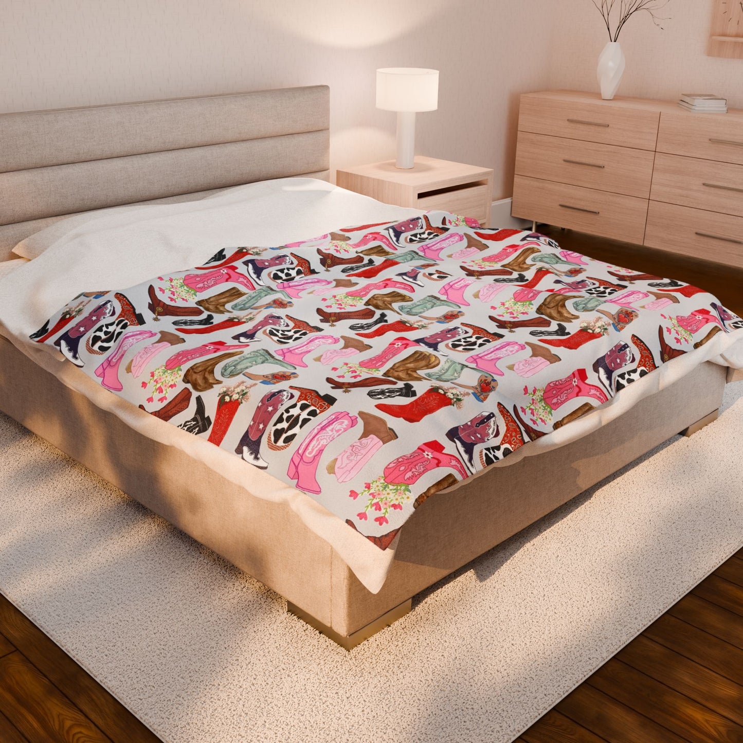 Cozy Cowgirl Boots Velveteen Plush Blanket