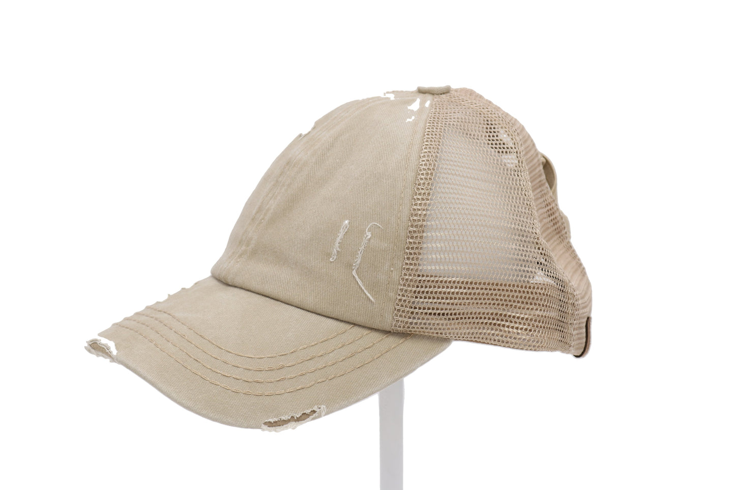 Denim Washed Criss Cross High Pony Ball Cap