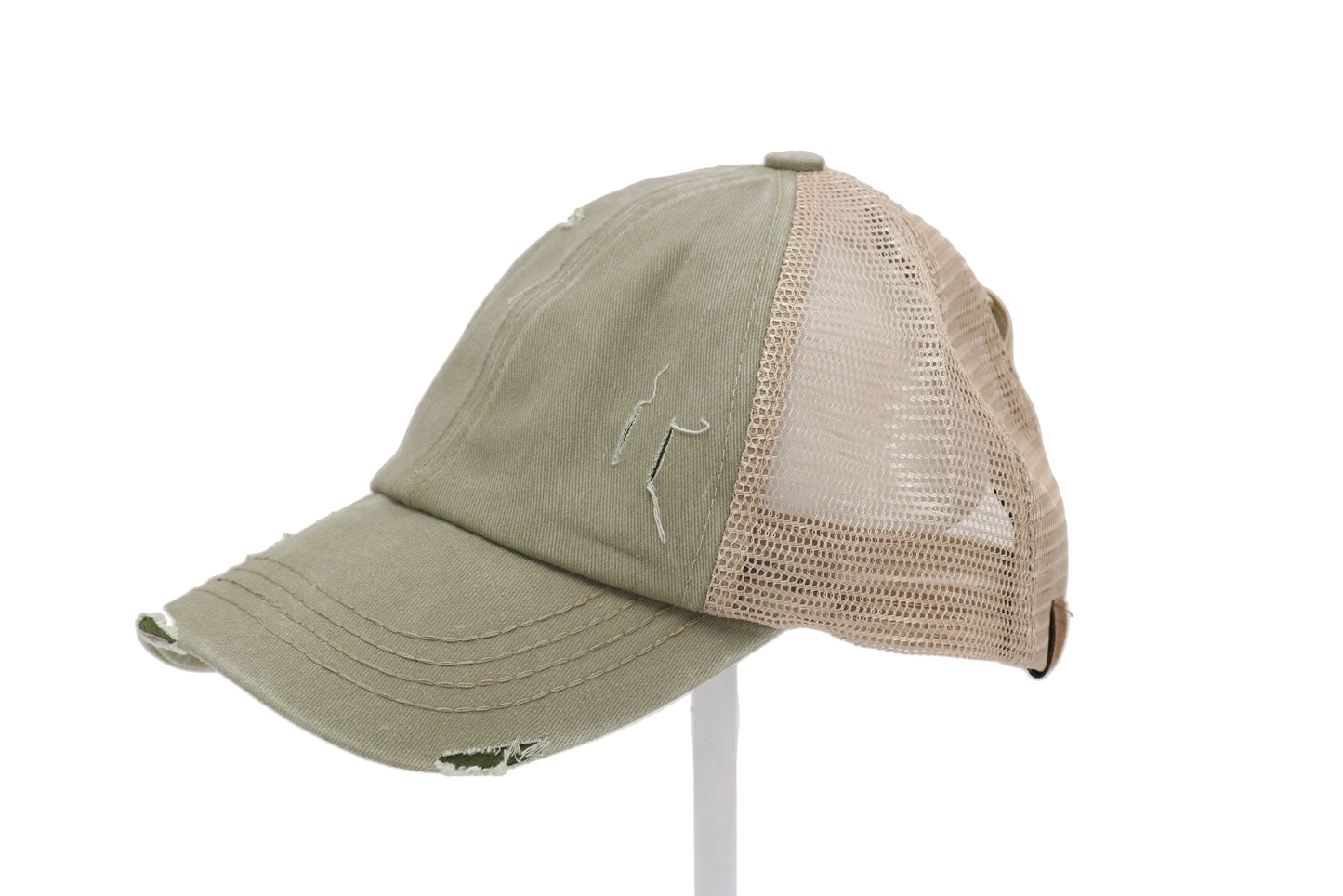 Denim Washed Criss Cross High Pony Ball Cap