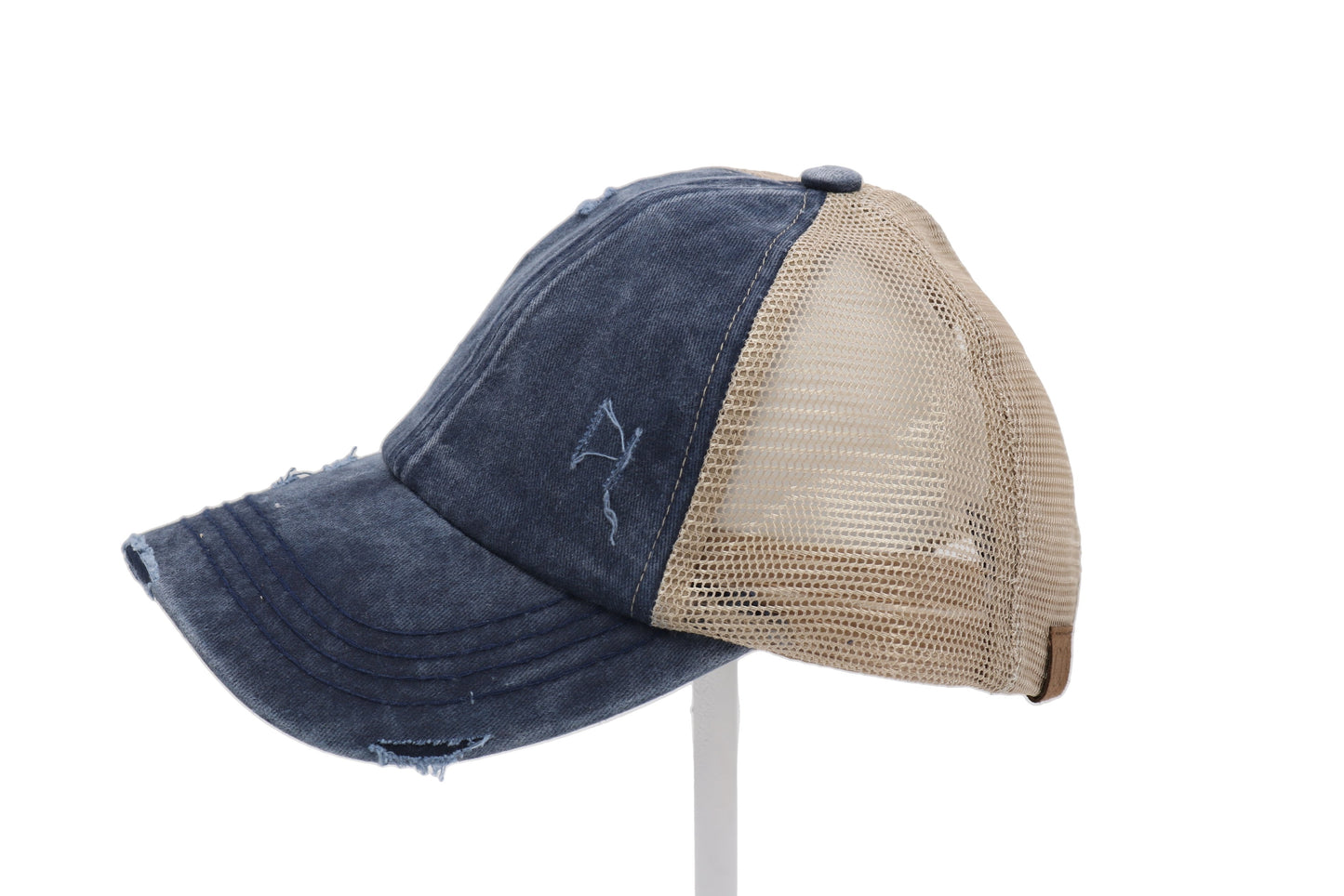 Denim Washed Criss Cross High Pony Ball Cap