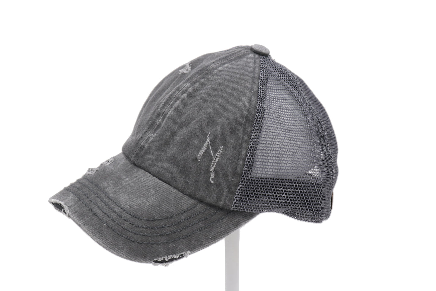 Denim Washed Criss Cross High Pony Ball Cap