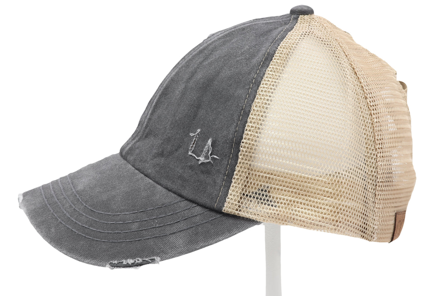 Denim Washed Criss Cross High Pony Ball Cap