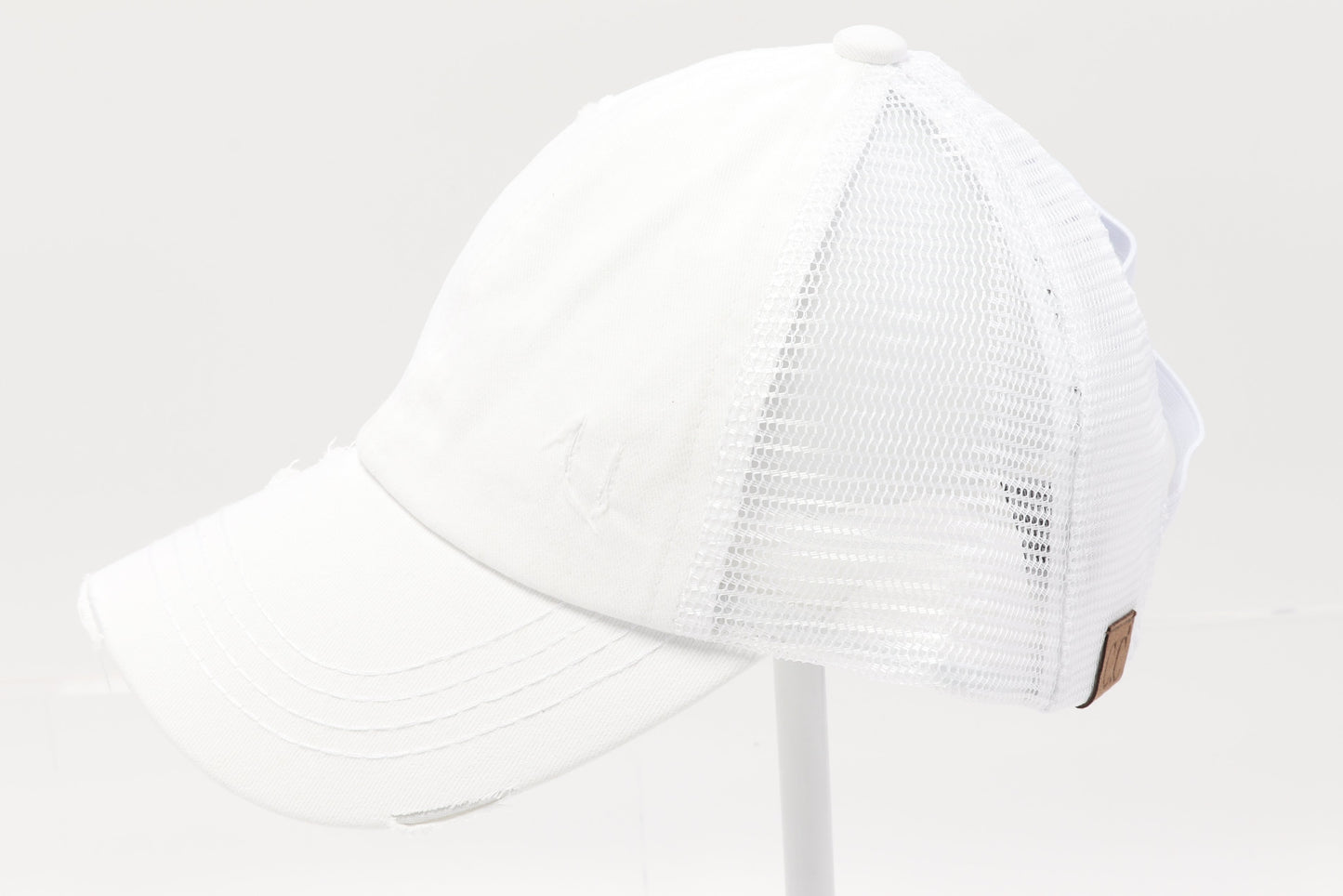 Denim Washed Criss Cross High Pony Ball Cap