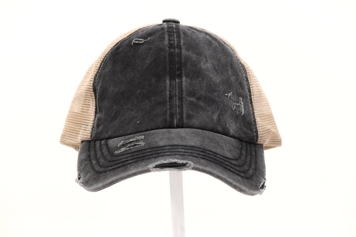 Denim Washed Criss Cross High Pony Ball Cap