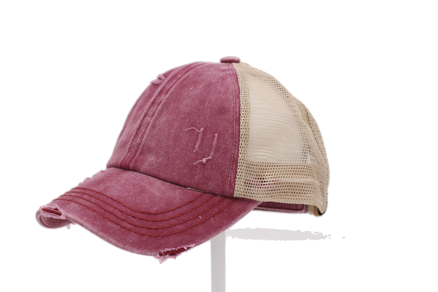 Denim Washed Criss Cross High Pony Ball Cap