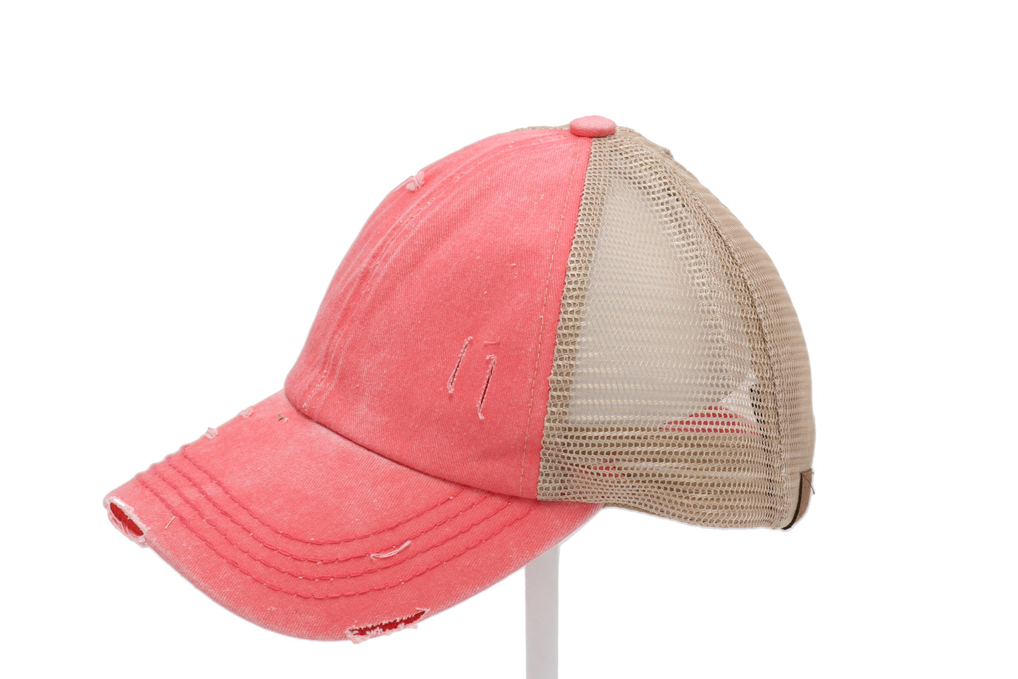 Denim Washed Criss Cross High Pony Ball Cap
