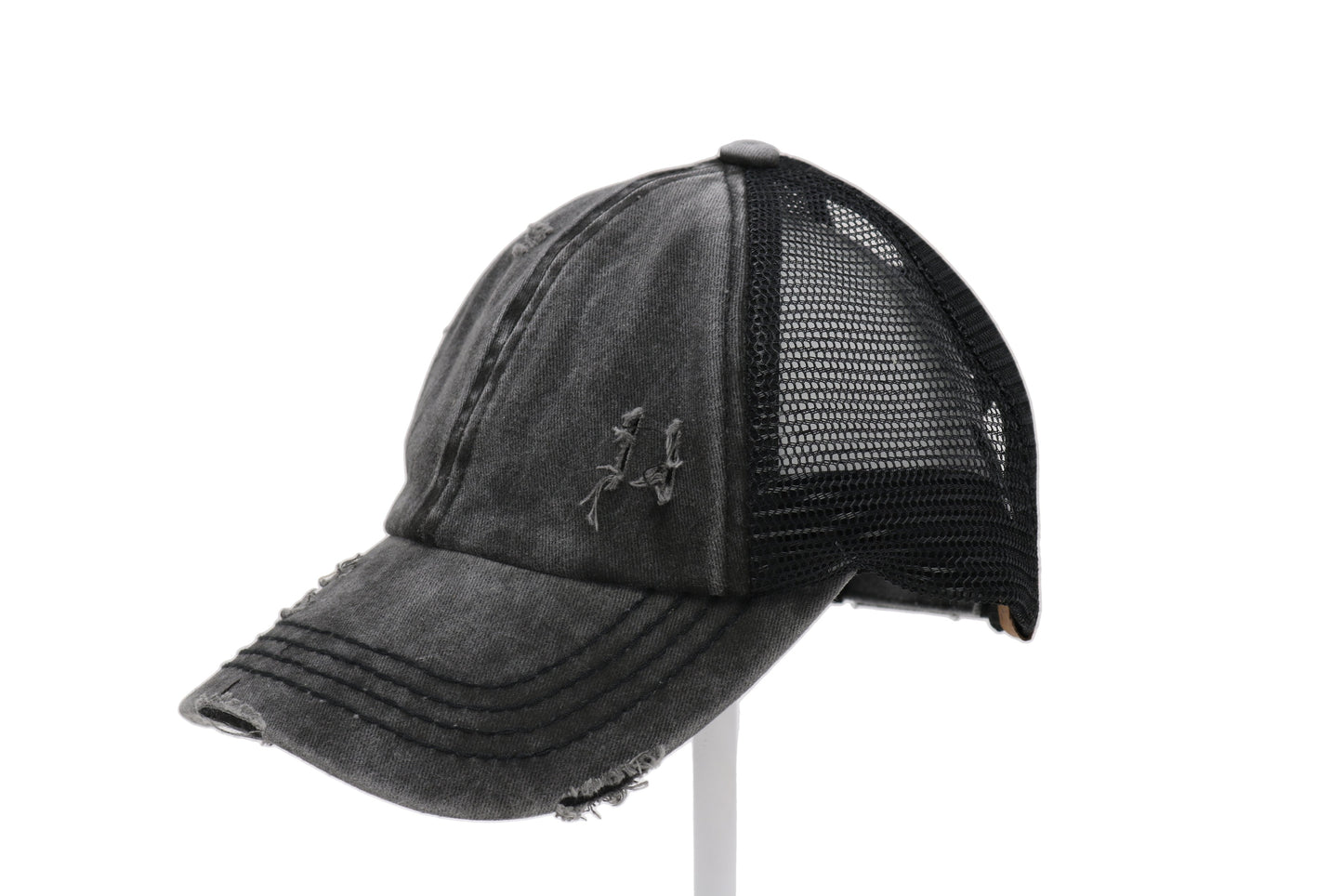 Denim Washed Criss Cross High Pony Ball Cap