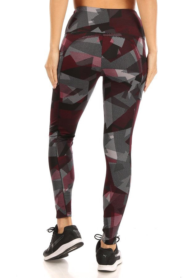 Grey & Burgundy Geo Sport Leggings