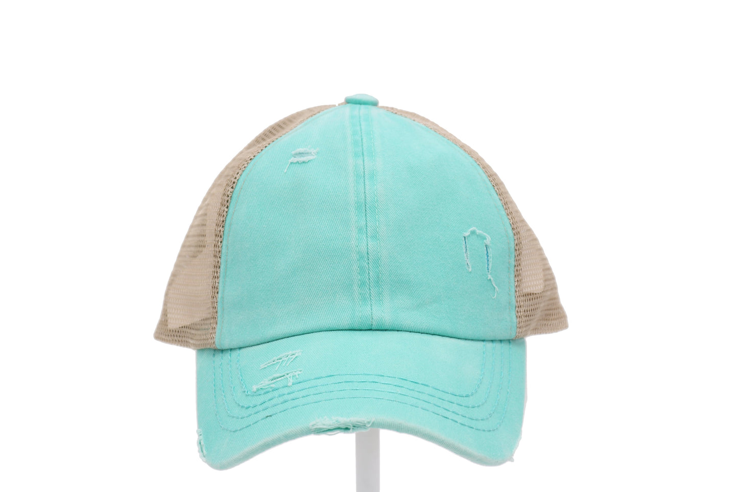 Denim Washed Criss Cross High Pony Ball Cap