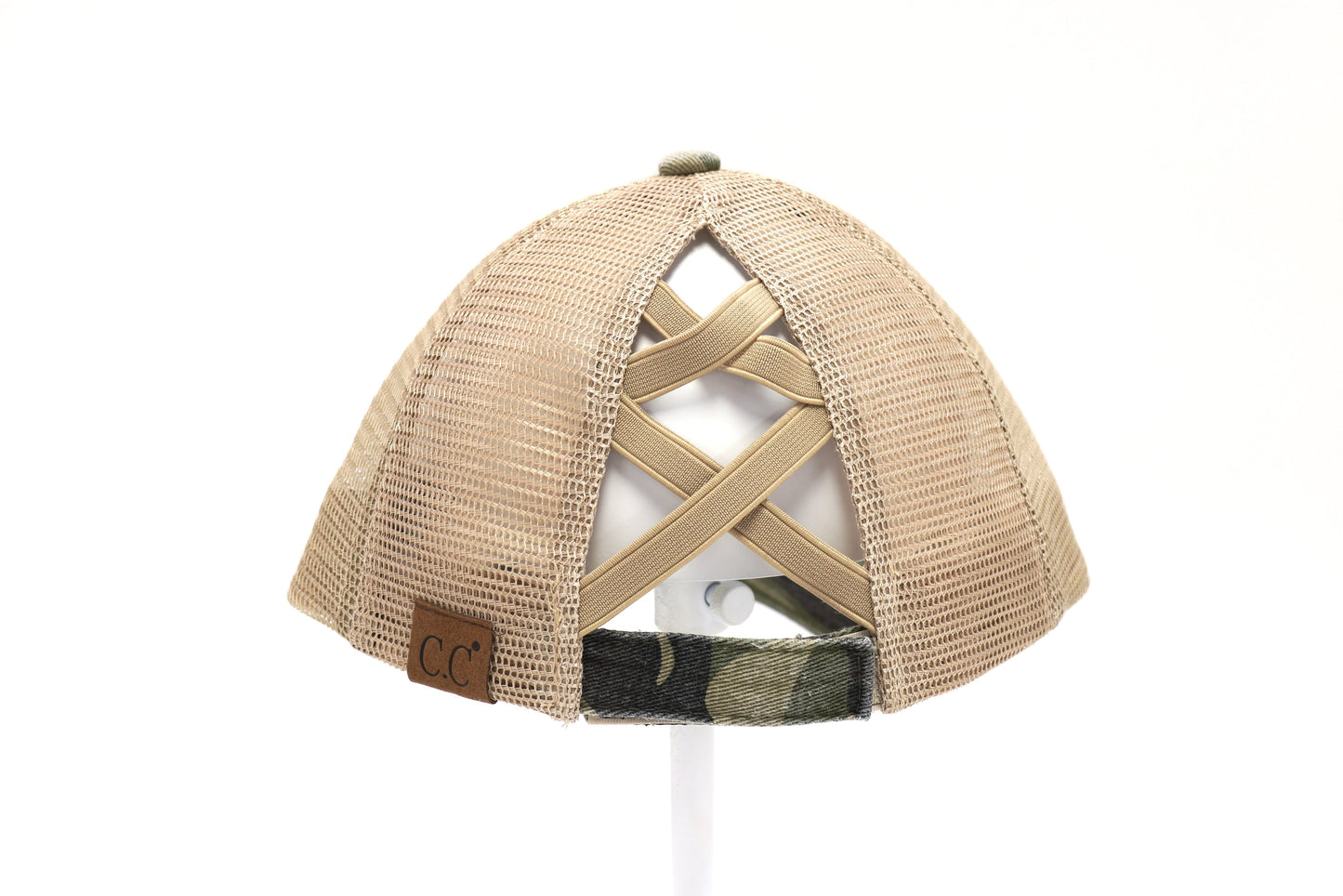 Distressed Camouflage Criss Cross High Pony Ball Cap