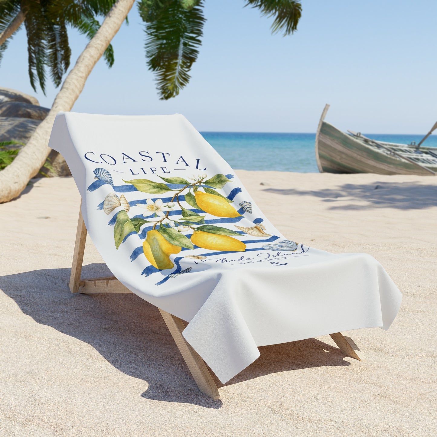 Lemon Coastal Stripe Beach Towel | Nautical Seaside Summer