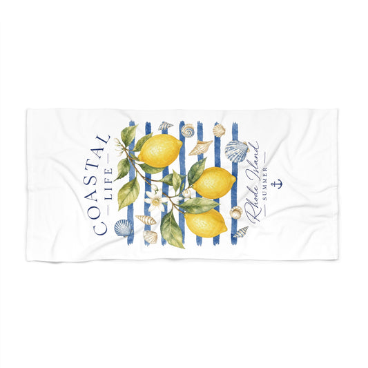 Lemon Coastal Stripe Beach Towel | Nautical Seaside Summer