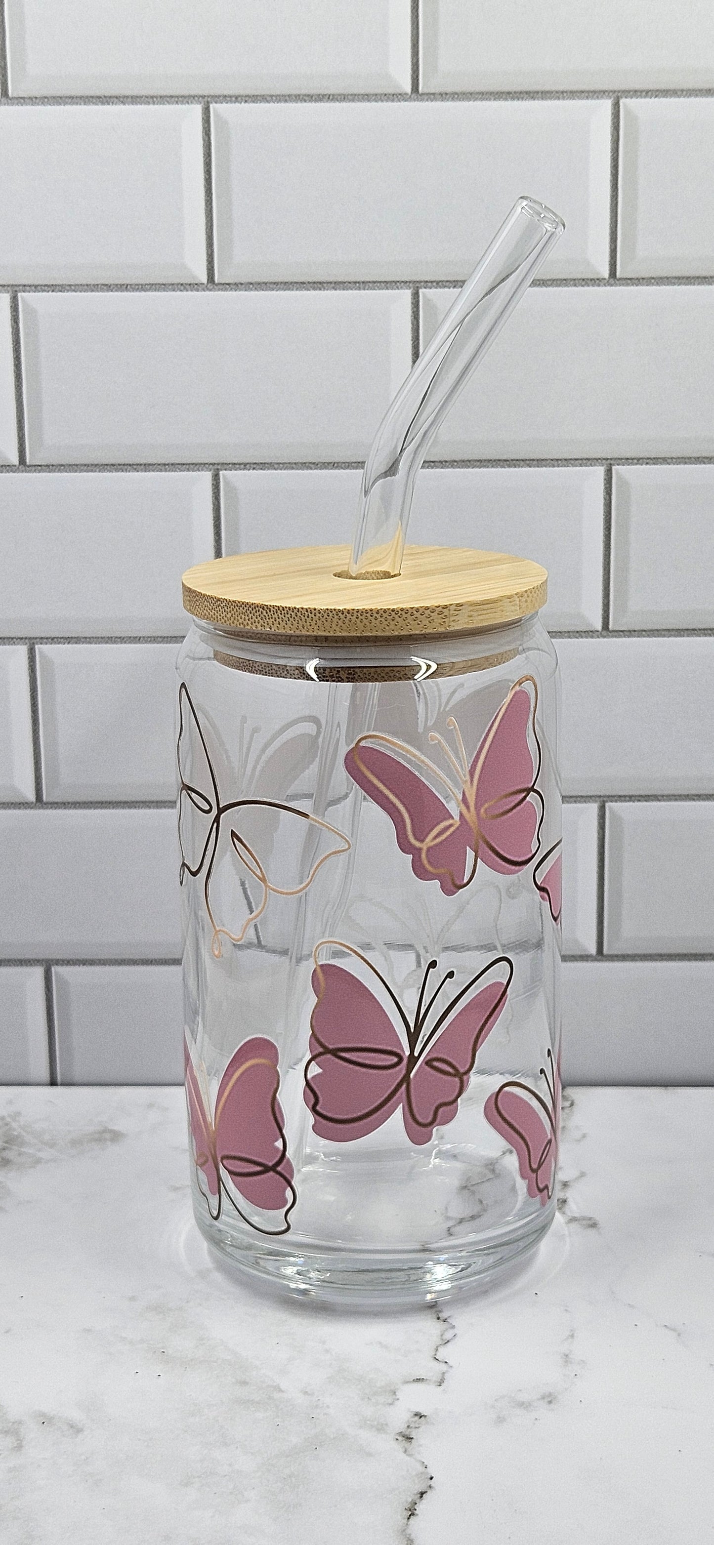 Boho Butterfly Glass Libby Cup
