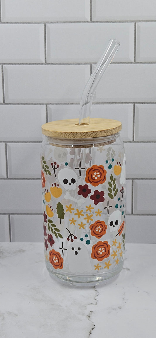 Ghost, Skull & Flower Glass Libby Cup