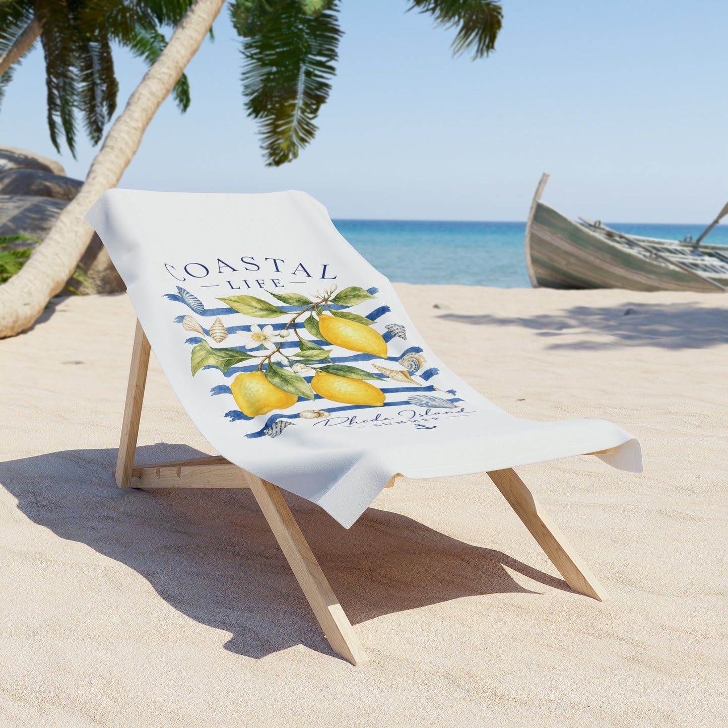 Lemon Coastal Stripe Beach Towel | Nautical Seaside Summer