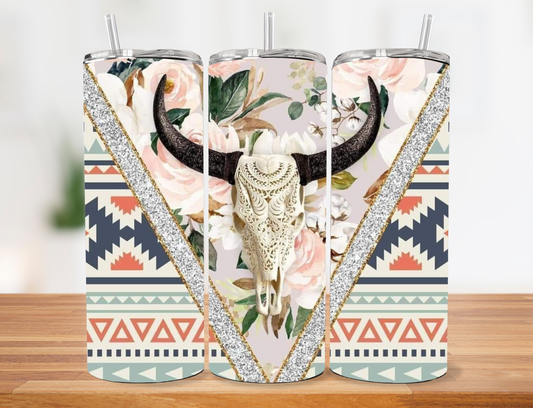Aztec Bull Skull Tumbler