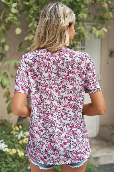 Floral V-Neck Short Sleeve T-Shirt