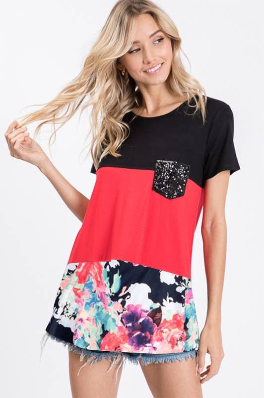 Red and Black Color Block Shirt