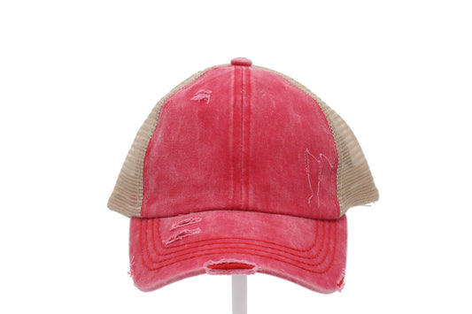 Denim Washed Criss Cross High Pony Ball Cap