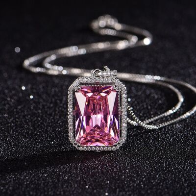 Silver-Plated Artificial Gemstone Rectangle Pendant Necklace